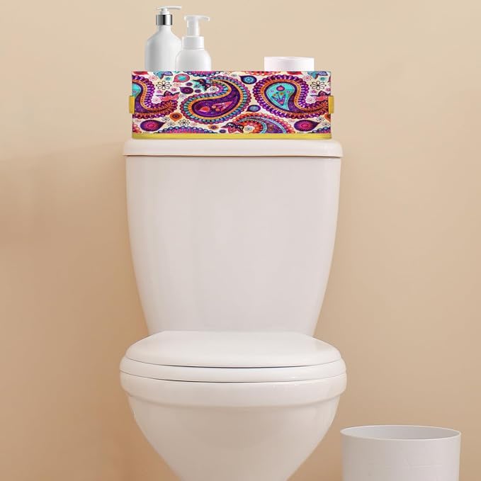 Paisley Folk Style Bathroom Storage Basket, Foldable with Handle Open Countertop Paper Towel Decorative Box, Toilet Tank Top Shelf Baskets for Home Closet Bedroom Living Room Office