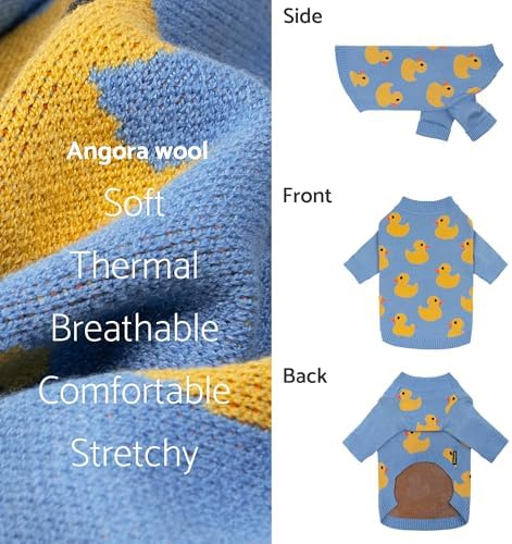 Fitwarm Funny Duck Dog Sweater, Thermal Dog Winter Clothes for Small Dogs Boy Girl, Pet Outfit, Blue, Yellow, XXL