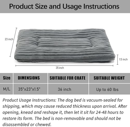 Dog Beds Crate Pad for Medium to Large Dogs Ultra Soft Dog Mat for Crate or Cage 36 Inch Washable and Anti-Slip Fluffy Flat Kennel Pad for Pets Cozy Sleeping Mattress Cushion,35" x 23",Grey