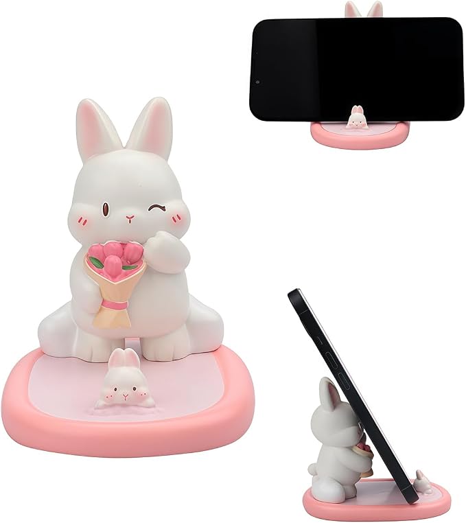 Bunny Phone Stand Mobile Holder Rabbit Desktop Phone Holder Animal Figurine