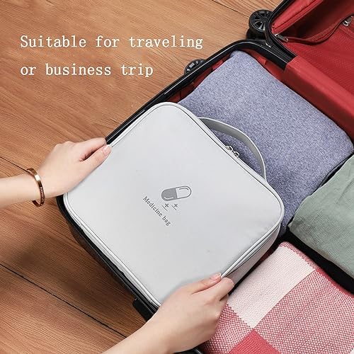 Large First Aid Bag Empty, Portable Travel Pill Bag Double Zipper First Aid Pouch with Handle for Family Outdoors Hiking Camping Car Office Workplace (Gray)
