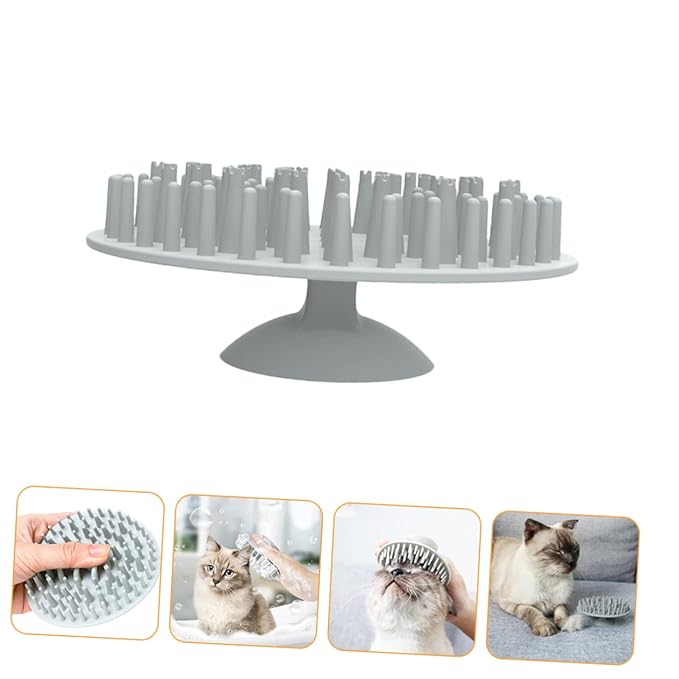 Toyvian Suction Cup Puppy Massage Brush Ergonomic Pet Bathing and Grooming Tool for Cats and Dogs Multi Functional Hair Cleaner and Massager Grey for Dematting and Shedding