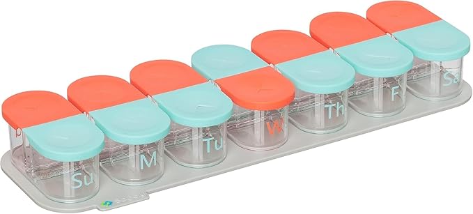 Sagely XL Pill Organizer, Durable Medicine Box, Magnetic Daily Removable Pods, Easy-to-Use, Spill-Proof, Large Enough to Fit Fish Oil, Cod Liver Oil, Supplements & Vitamins (Mint Blue/Coral)