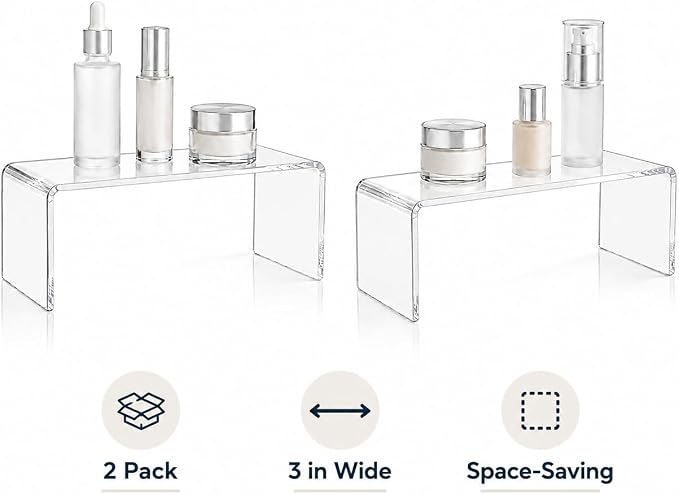 2 Pack Acrylic Medicine Cabinet Organizer Clear Shelves 2 Large | Includes 2 Large 11.4 x 3 x 5.1 Inch Bathroom Shelves with 2 Non Slip Pads for Vanity RV and Cabinet Storage