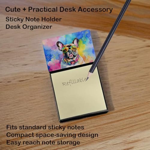 Caroline's Treasures French Bulldog Hippie Dawg Sticky Note Holder Refillable Dispenser Self-Sticky Note Pads, Memo Pads Blank Desk Accessories
