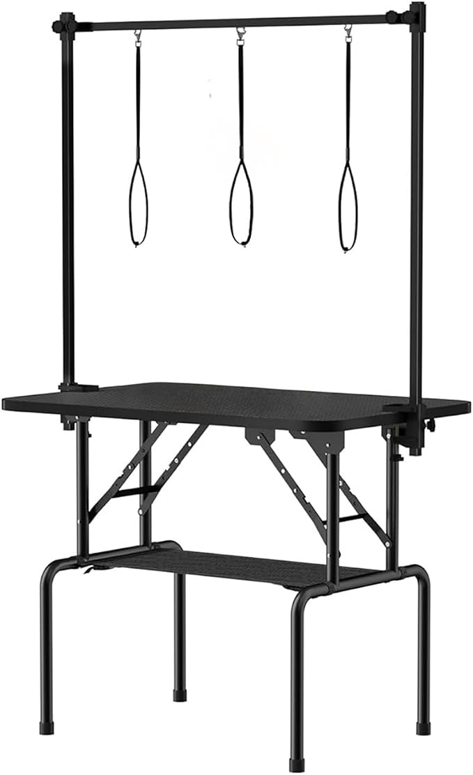 46 Inch Foldable Dog Grooming Table with Adjustable Arm, Nooses & Storage Basket - Non-Slip Pet Grooming Station for Dogs & Cats - Supports Up to 300 lbs (46 inches)