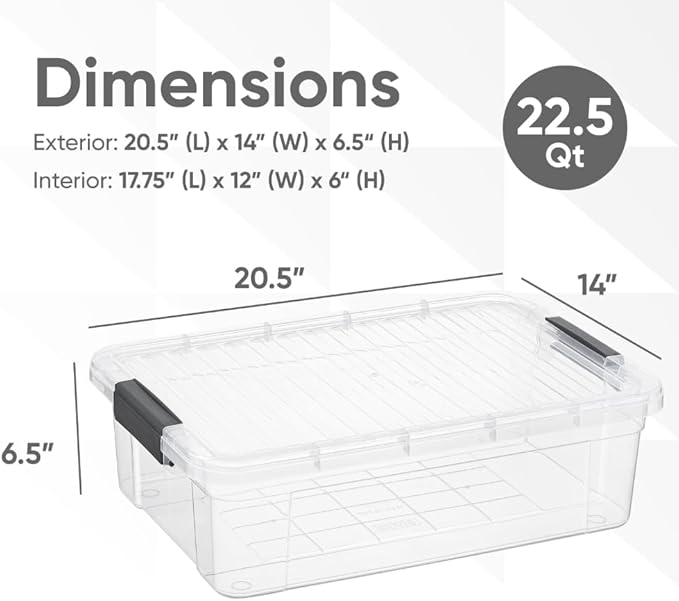 Superio 22.5 Quart Clear Plastic Storage Boxes with Lids, Stackable Organizer Containers, BPA-Free Storage Bins for Home, Office, School & Dorm, 10 Pack