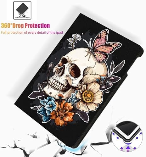 for Microsoft Surface Pro X/Pro X Plus-13 2019/2020/2021/2024 Tablet Case,Auto Wake/Sleep,Adjustable Stand Protective Cover - Skull Butterfly Flower