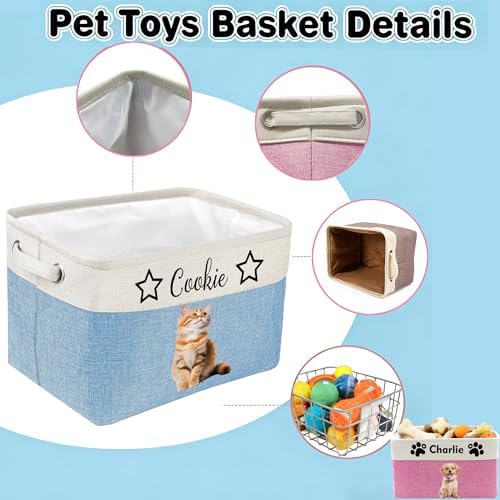 Personalized Dog Toy Box Custom Pet Storage Basket with Name Photo Personalized Collapsible Organizer Basket for Pet Toys Clothes Blankets Brown