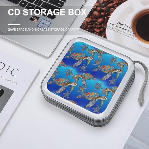 Protective 40-Disc CD/DVD Wallet Sea Turtle, Hard Plastic Storage Binder with Handle, Portable Organizer for Car Office Travel