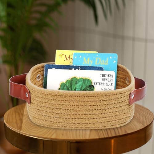 ABenkle Small Storage Basket, Mini Rope Woven Baskets, Cute Shelf Closet Storage Organizer, Boho Decorative Toy Bin for Nursery, Living Room, Spa, Empty Gift Basket - XS, Brown