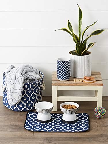 Bone Dry Machine Washable, Ultra Absorbent Pet Mat, 12x18, Nautical Blue/Off-White Lattice