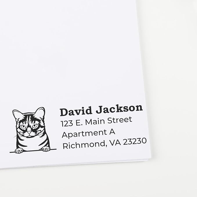 Peeking Australian Mist Cat Address Stamp Self-Inking - Custom Stamper | Personalized Address Stamp for Housewarming Gifts. Custom Australian Mist Cat Last Name Address Stamp. 4 case colors.