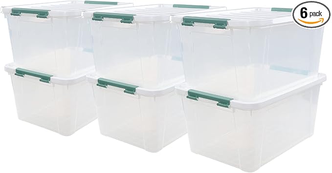 6-Pack Plastic Storage Bins with Lids, 20 L Clear Storage Containers