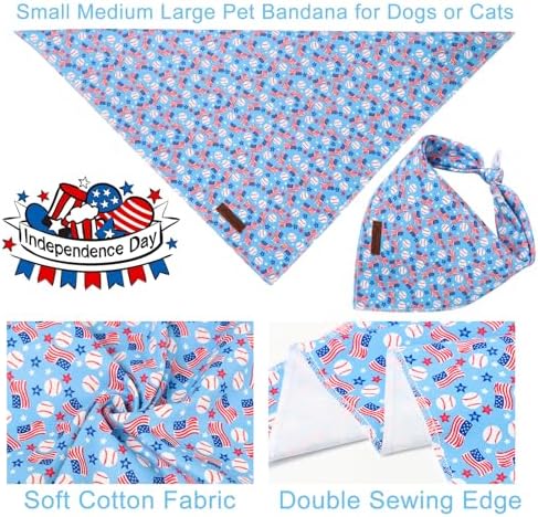 4th of July Dog Bandana, Patriotic Puppy Bandana for Small Medium Dog, Cotton American Flag Pet Triangle Bid Scarf Kerchief for Girl Boy Dogs or Cats