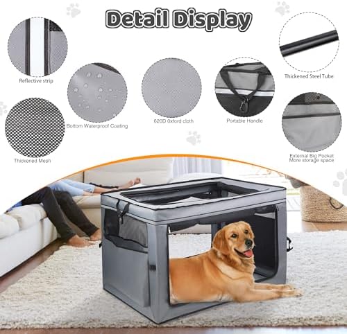 ZUKKA Collapsible Dog Crate for Medium Large Dogs Portable Waterproof Dog Crate Foldable Soft Kennel 3-Door and Mesh Windows for Indoor & Outdoor Travel,with Storage Bag