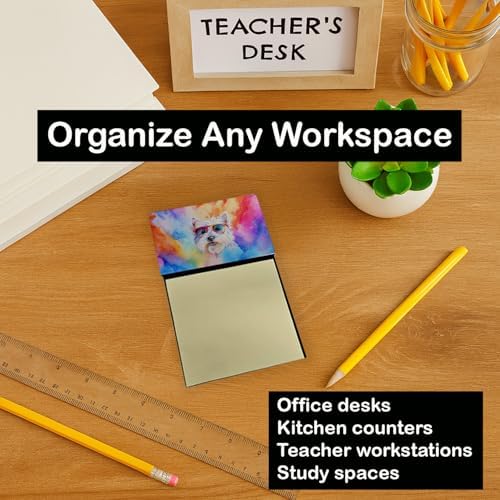 Caroline's Treasures Westie Hippie Dawg Sticky Note Holder Refillable Dispenser Self-Sticky Note Pads, Memo Pads Blank Desk Accessories