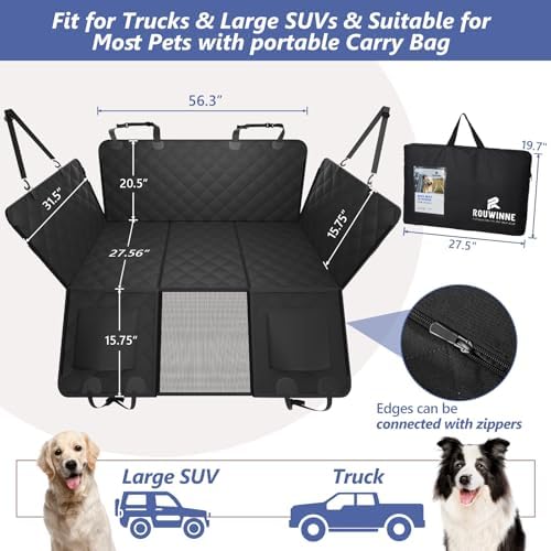 Dog Truck Seat Cover for Back Seat, Hard Bottom Pet Hammock, XL