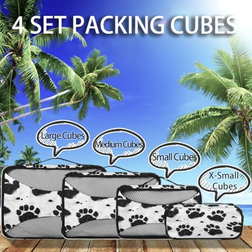 Animal Paw Prints 4 Set Packing Cubes Luggage Organizer Bags for Travel Accessories and Essentials, Dog Paw