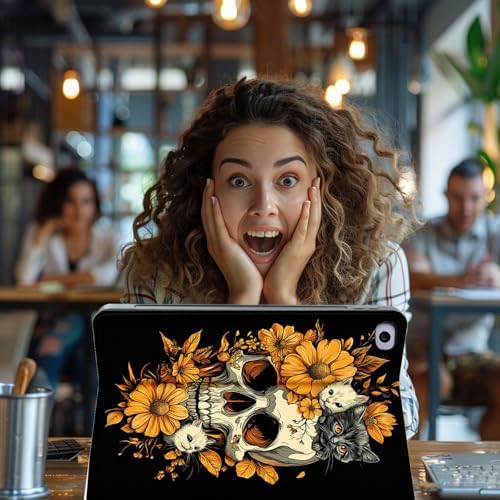 for Microsoft Surface Pro 7 Plus,Surface Pro 7/6/5/4 12.3" Tablet Case,Auto Wake/Sleep,Adjustable Stand Protective Cover - Skull Cat