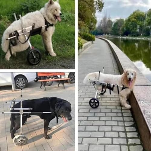 Pet Care Aluminum Large Dog Wheelchair for Paralyzed Back Legs, Adjustable Durable Moving Cart Hind Leg Rehabilitation Assistive Stand Device for Disabled Pet, for Large & Sm