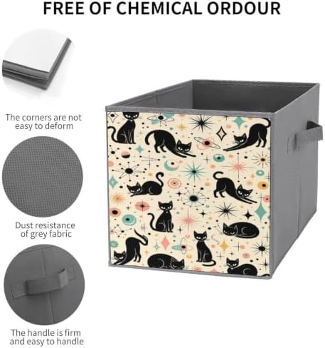 Black Cats And Storage Bin with Handles, Oxford Fabric Foldable Storage Cube Organizer for Clothes, Towels, Bedroom, Living Room, Home Organization