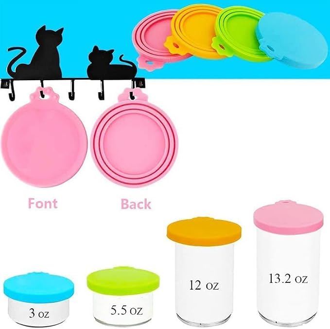 Emptycolor 4 Pack Pet Dog Food Can Lids, Silicone Cat Food Can Covers for Canned Goods, Universal Reusable Lids Tops & Savers Caps for 3 Standard Sizes, BPA Free