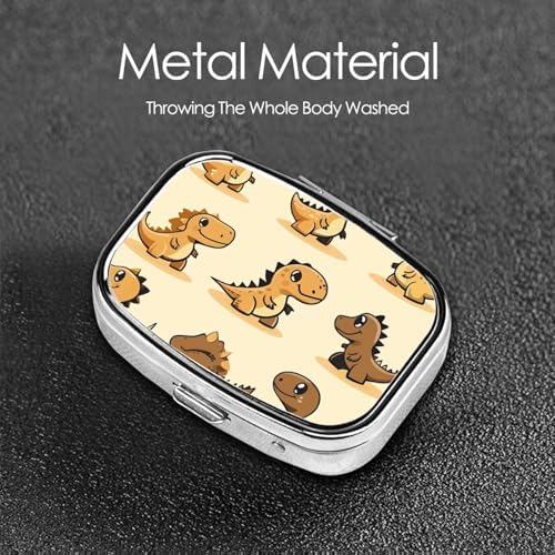 Pill Box 2 Compartment Medicine Pill Case for Pocket or Purse Mini Metal Pill Holder Cute Dinosaur Pill Case Vitamin Organizer Portable Travel Pill Container to Hold Supplements Vitamins