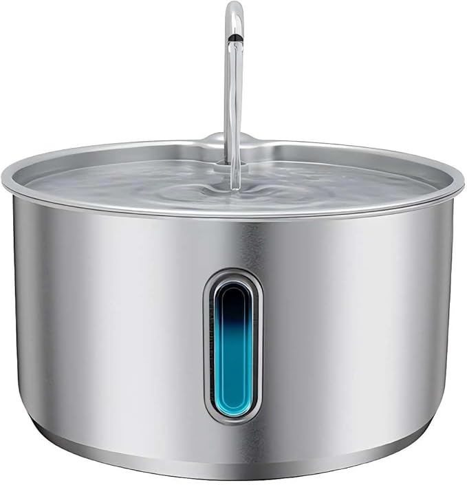 135oz/4L 304 Stainless Steel Cat Water Fountain for Cats & Dogs – LED Window with Blue/Red Alerts, Ultra-Quiet 38dB Pump, Auto Shut-Off, Night Light, Indoor Pet Water Dispenser