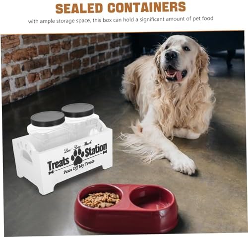 POPETPOP 1set Wooden Dog Treat Storage Container with Airtight Jars Organized Pet Food Accessory for Household Use Keeps Treats Fresh and Separated for Dogs and Cats