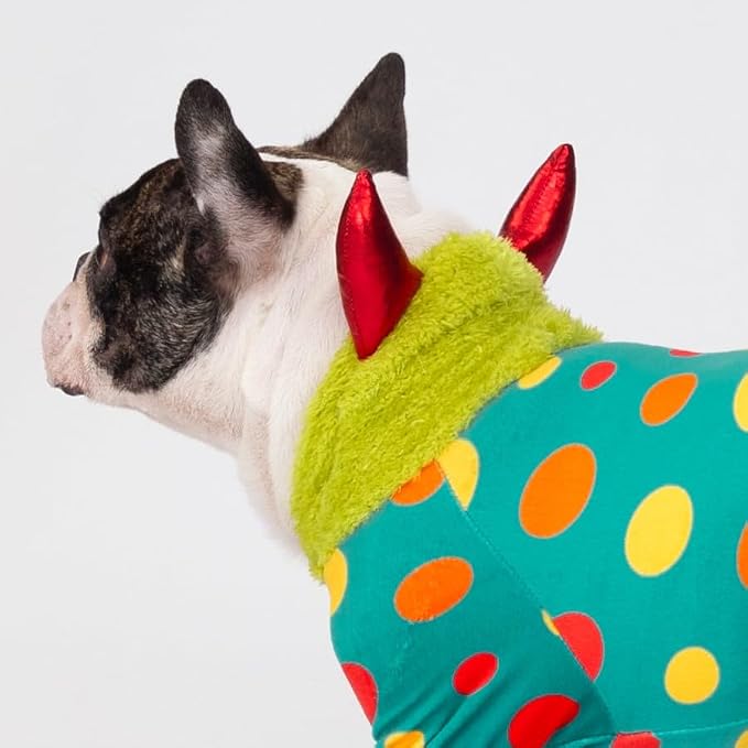 Fitwarm Devil Horns Halloween Dog Monster Costume, Funny Costumes for Small Dogs Boy Girl, Pet Outfit, Teal Blue, Lime Green, Red, XL