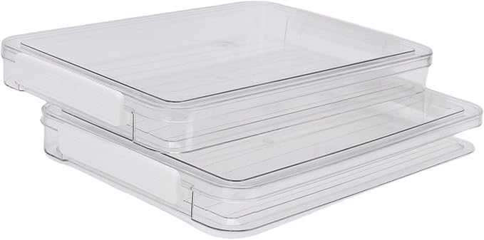 2Pcs Flat Plastic File Storage Bins, Sturdy PET Material with Non Slip Bottom and Transparent Lid, Stackable Document Organizer with Snap on for A4 Paper and Office Supplies