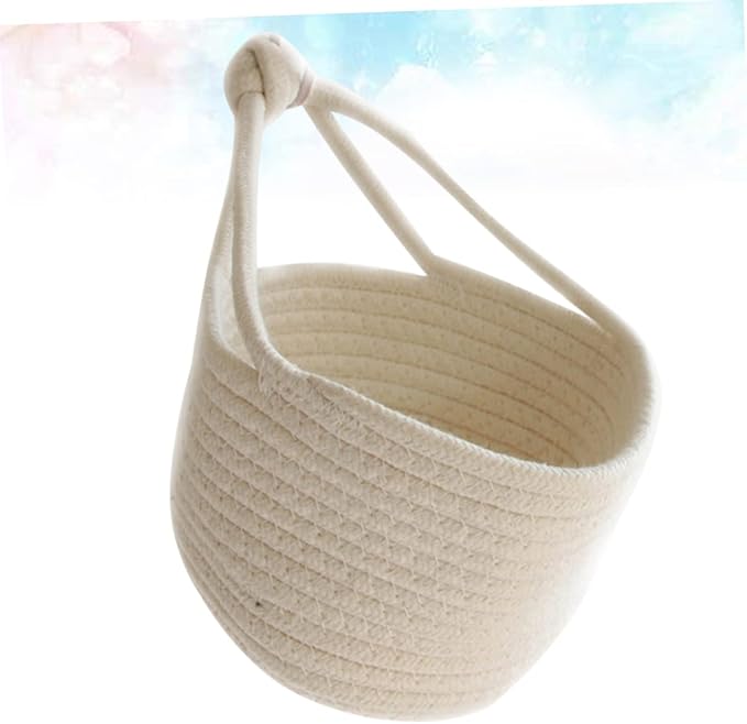 Woven Cotton Rope Storage Basket 7.08 in Round Hanging Basket Nursery Hanging Organizer for Toys Books Clothing Sundries Kids Play pack