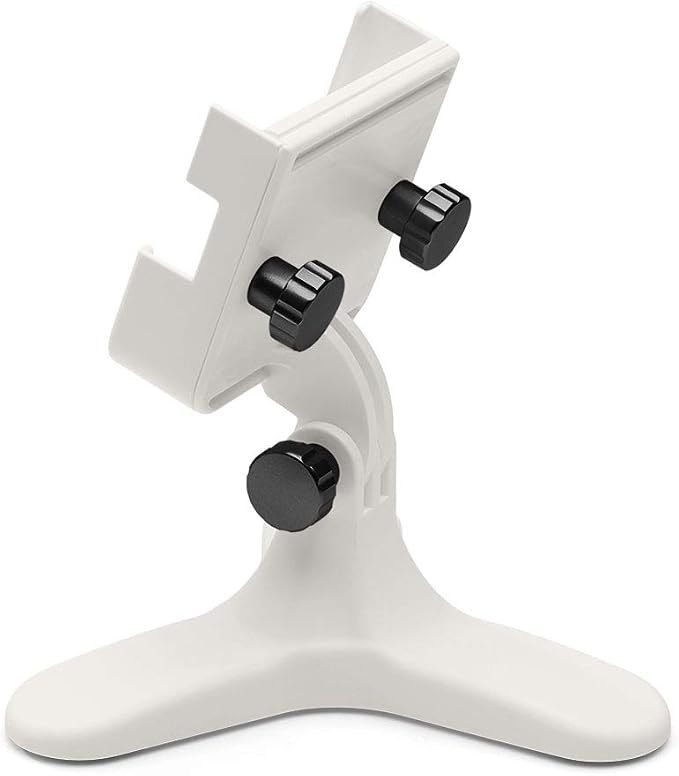 WeatherTech DeskFone Two View in White - Adjustable, Universal Cell Phone Holder Mount Stand for Desk, Counter, Table - Tripod Design for iPhone & Smartphone Charging - Black Metal Knobs