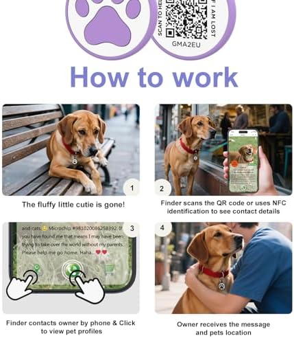 QR Code Tag, Modifiable Online Profile Page, Multiple Emergency Contact, Silent Silicone, Lightweight, No Jinging, Collar Accessories, Personalized Cat Tag (Small Breeds - 1", Purple)