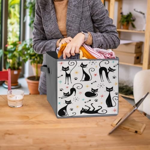 Black Cats And Stars Cartoon Storage Bin with Handles, Oxford Fabric Foldable Storage Cube Organizer for Clothes, Towels, Bedroom, Living Room, Home Organization