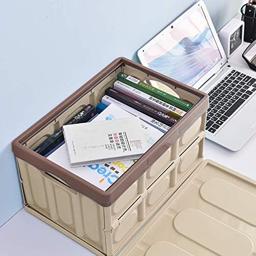 Phyllia Foldable Storage Boxes with Lids, 3-Pack Collapsible Plastic Storage Bins Organizer Containers Baskets Cub with Cover,Stackable Utility Crates Storage Box (Brown, 30L)
