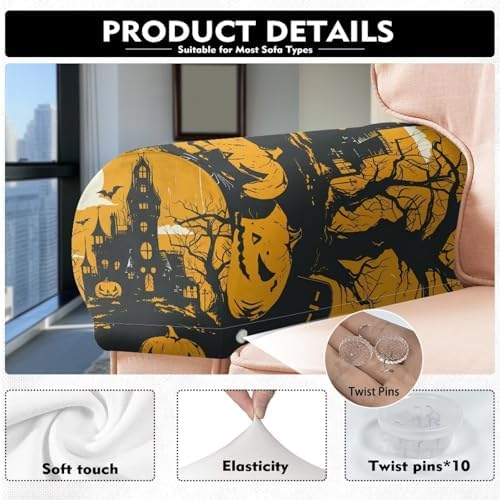 Cool Castles Armrest Covers for Sofa Couch Arm Covers for Sofa 2 Pack Universal Size Scratch Resistant Protector Covers Halloween Decoration