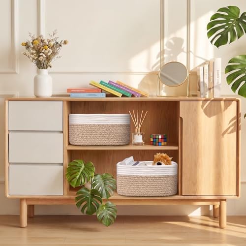 Storage Baskets for Shelves, 2 Pack Shallow Basket