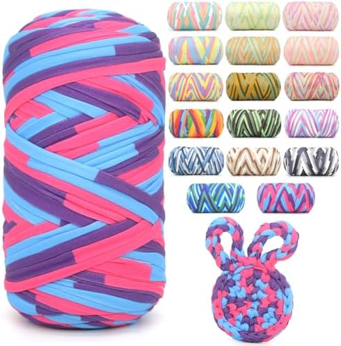 400g Tshirt Yarn for Crochet,Rainbow T Shirt Soft Elastic Fabric Chunky Thick T-Shirt Crochet Yarn for Crocheting Knitting Beginner Hand Knitting for Bag/DIY Craft/Home Decor-Mermaid Purple Blue