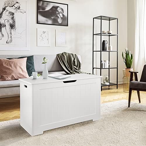 Wooden Storage Chest, Storage Trunk w/2 Safety Hinges,Storage Bench, Modern Lift Top Chest Box Organizer for Entryway,Living Room, Bedroom,Easy Assembly, White