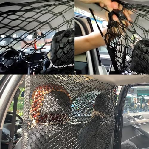 Car Dog Barrier for VW Arteon Sharan Touareg Scirocco Amarok Caddy Taro Teramont, Cargo Net For Suv Adjustable Mesh Pet Barrier Double-Layer Thickened Durable Nylon Net Dog Travel Accessoriesa