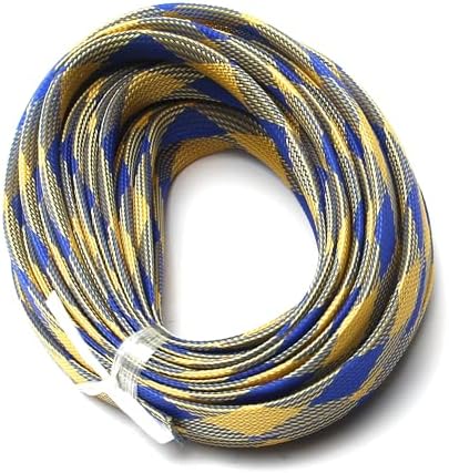 Jutagoss PET Expandable Braided Cable Sleeve, 32.8ft - 9/16 inch Blue Yellow Cable Management Sleeve, Wire Loom Tube Cord Protector for USB Cable, Power Cord, Audio Video and More, 1Pc