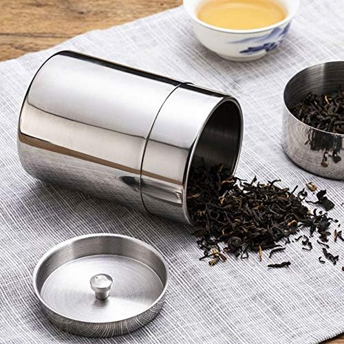 AUNMAS Tea Canister, Double Seal Stainless Steel Tea Tin with Lids Storage Jar for Loose Tea Coffee Candy and Spices, 304 Stainless Steel, S (400ml) / L (550ml)