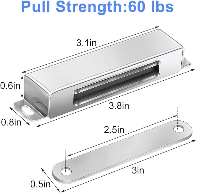 Strong Cabinet Magnets for Closure 60 lbs 6 Pack - Hold Warped Doors Tight | Magnetic Door Catches/Latches Stainless Steel for Cupboard Closet Drawer Window - No Measure or Mark Install in 5 Mins