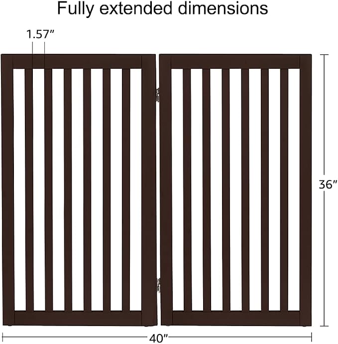 unipaws 36”H Free Standing Pet Gate for Dog Cat, 40”Wide Wooden Dog Gates | Foldable Pet Fence for Doorway, Stairs, Step, Expandable Doggy Barrier, Indoor Use