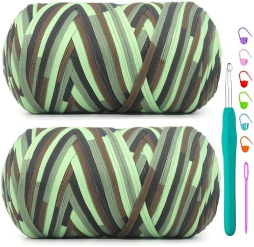 2 Pack Rainbow Tshirt Yarn for Crochet,Camouflage T Shirt Soft Elastic Fabric Chunky Thick T-Shirt Crochet Yarn for Crocheting Knitting Beginner Hand Knitting Bag/DIY Craft/Home Decor 2 * 400G