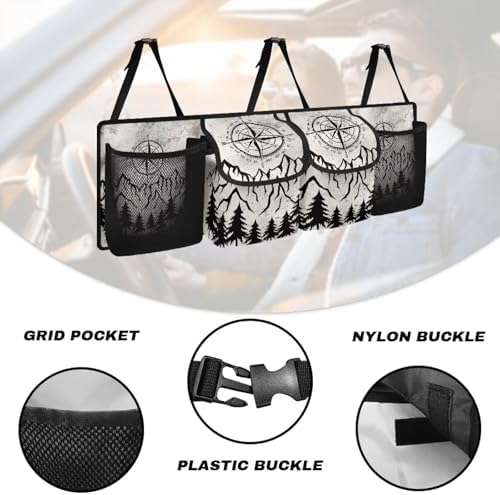 Mountain Peak Car Trunk Organizer Hanging Car Back Seat Storage Bag with 4 Large Pockets Multipurpose Collapsible Storage Bag Automotive Interior Accessories