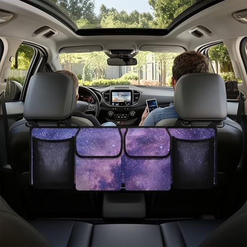 Dreaweet Purple Galaxy Car Trunk Organizer Hanging Back Seat Storage Bag with 4 Pockets,Car Storage Accessories Waterproof Adjustable Large Capacity Collapsible Trunk Organizer for SUV Trucks Sedan