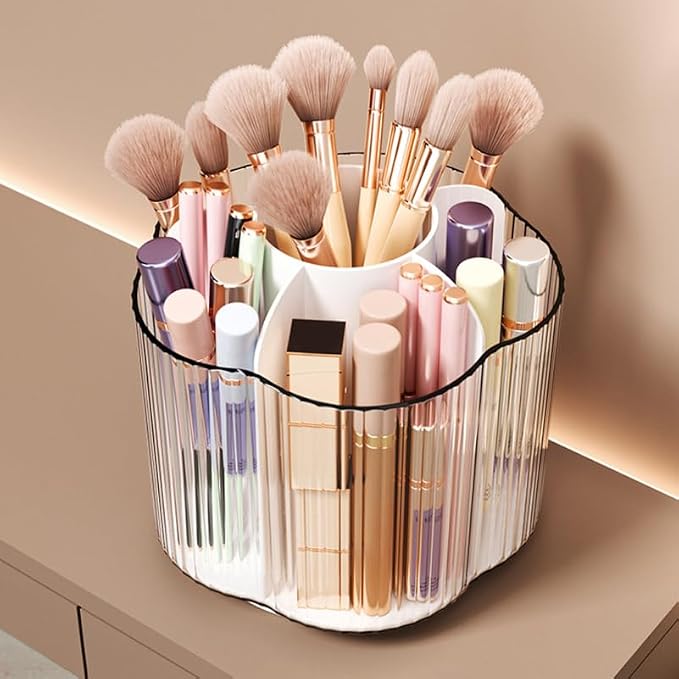 ABOOFAN Rotating Pencil Holder Rotatable Pen Holder for Desk Pen Organizer for Desk Makeup Brush Organizer Stationery Storage Container 5.31 X 5.31 X 5.00 in for Office and Home
